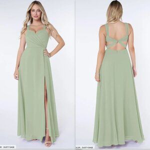 Azazie Dusty Sage Floor-Length Bridesmaid Dress with Twist Back